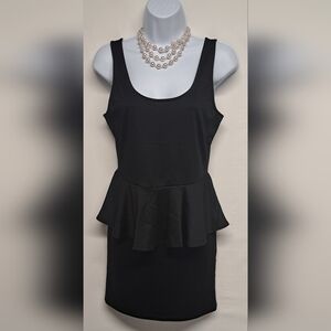 Ambiance Apparel L Black Mini Bodycon Peplum Dress Zipper Back Sleeveless